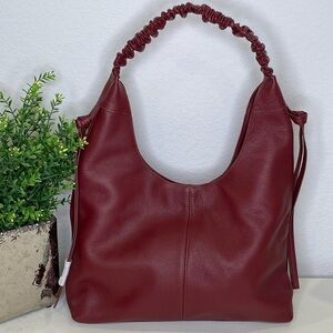 LAGGO Bella Pebbled Leather Rouched Single Strap Shoulder Bag in Merlot Burgandy